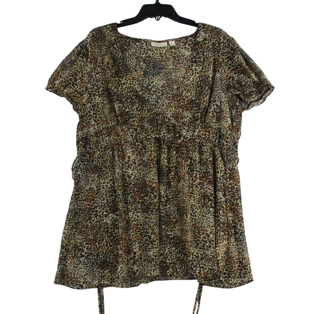 John‎ Paul Richard Leopard Print V-Neck Empire Waist Blouse Brown XL M161660524